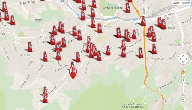No mapa, onde estão localizados os caixas do Banco24horas na Grande Tijuca